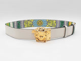 Versace Reversible Barocco & White Leather Belt & Medusa Buckle Fw1125lzxdu