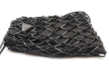 Prada Black Satin Leather Net Overlay Drawstring Crossbody Bag Eb0526pxzde