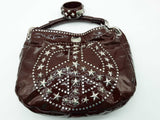 Jimmy Choo Studded Peace Sign Dark Maroon Red Hobo Shoulder Bag Do0626crde