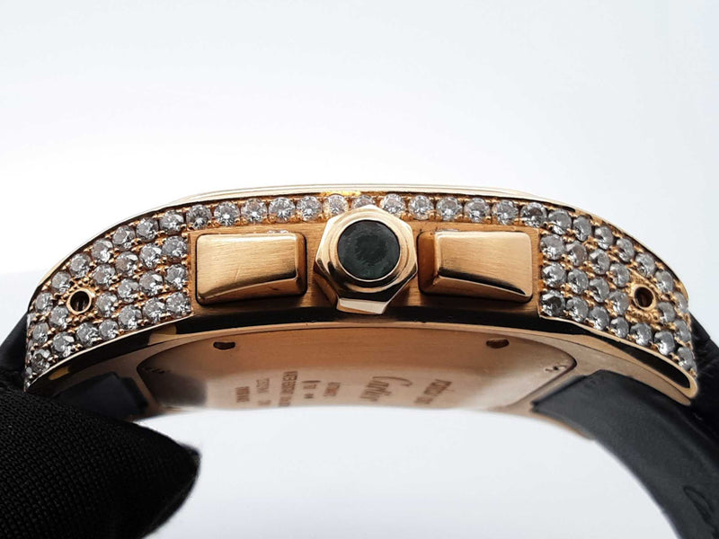 Santos De Cartier 100 Chronograph 10.06 Cttw Diamond & 18k Yellow Gold 41mm Automatic Watch 239 Grams Fw0825rxzxdu