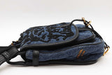 Prada Corsaire Denim Messenger Bag With Back Floral Embroidery Eb0626rxzde