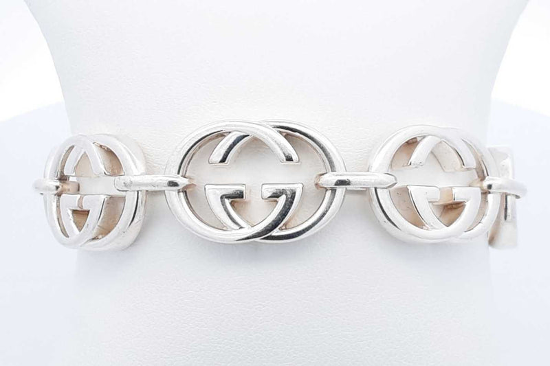 Gucci Interlocking Gg 925 Sterling Silver Bracelet 47.9 Grams 8 Inch Eb1024lordu