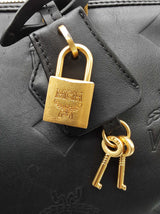 Mcm Ella Maxi Monogram Embossed Black Leather Boston Crossbody Bag Do0925ixzde