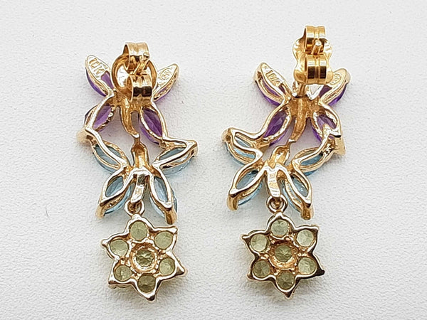 Synthetic Multicolored Stones 10k Yellow Gold 3.8g Butterfly Dangle Stud Earrings Do0425lwxde