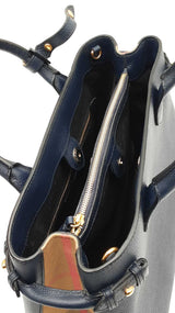 Burberry Derby Banner Medium Tote In Ink Blue Pebbled Leather Fw0926pxzdu