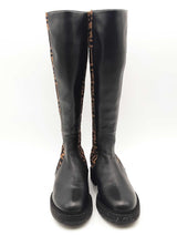 Fendi Rockoko Ff Fabric & Leather Knee High Boots Size 38 Eb0125oxzsa