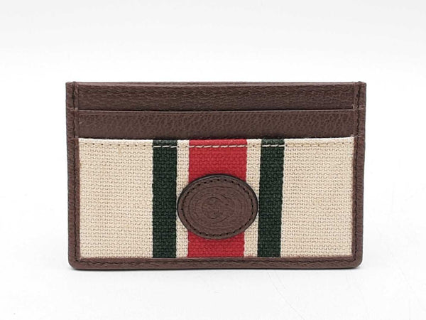 Gucci Web Card Holder Wallet In Beige Linen Fwlordu