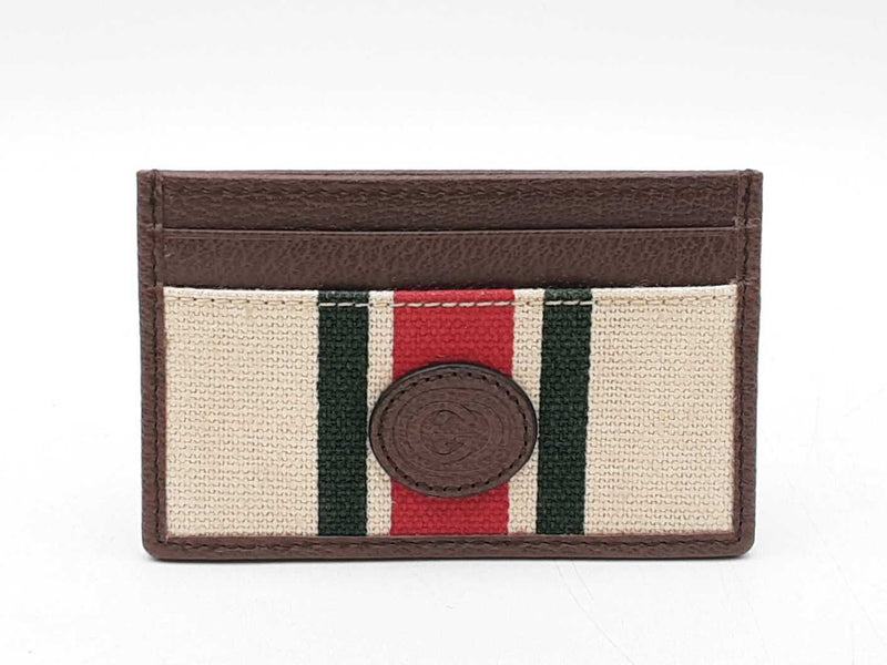Gucci Web Card Holder Wallet In Beige Linen Fwlordu