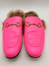 Gucci Princetown Neon Pink Leather Fur Loafers Size Gucci 11 Mens Do0925oorde