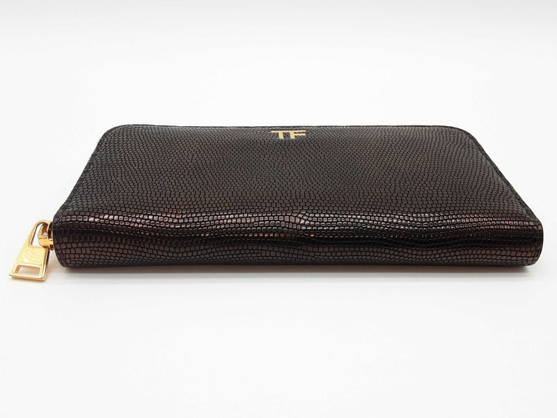 Tom Ford Brown Metallic Lizard Scale Embossed Leather Zipper Wallet Do0725oxzde