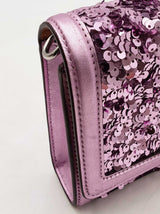 Coach Small Flap Clutch In Lilac Metallic Leather & Sequins Fw1125