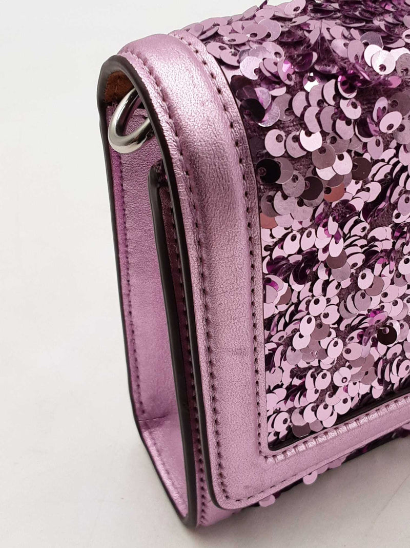 Coach Small Flap Clutch In Lilac Metallic Leather & Sequins Fw1125