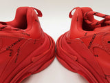 Balenciaga Triple S Sneakers In Red Allover Logo Faux Leather Size 8 Fw0926lrxdu