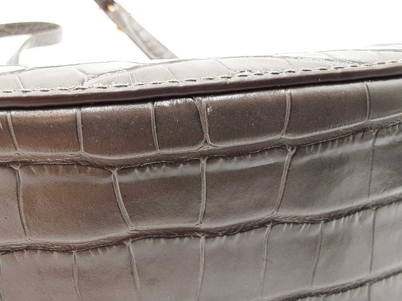 Tory Burch Lee Radziwill Croc-embossed Gray Leather Saddle Bag Fw0225pzdu