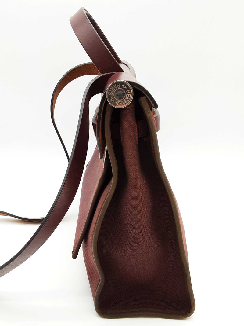 Hermes Herbag 31 Prune Red Purple Militaire Canvas Leather Bag Do0525exzde