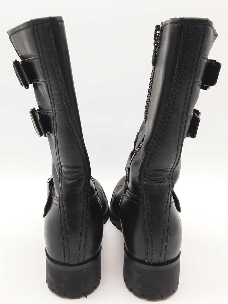 Prada Linnea Rossa Black Leather Biker Boots Size Eu 40 Do1124oxzde