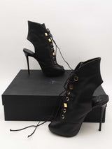 Giuseppe Zanotti Black Leather Peep Toe Lace Up Heels Size 38 Eb1224lxzsa