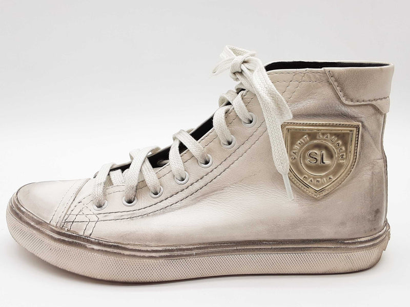 Yves Saint Laurent Bedford Distressed White Leather Shoes Size Eu 37 Do0525crde