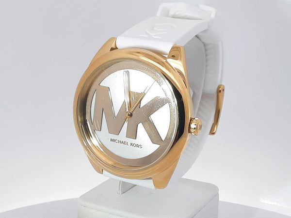 Michael Kors Janelle Mk7141 42mm Watch Gold-tone Case White Strap Sd1025wzsa