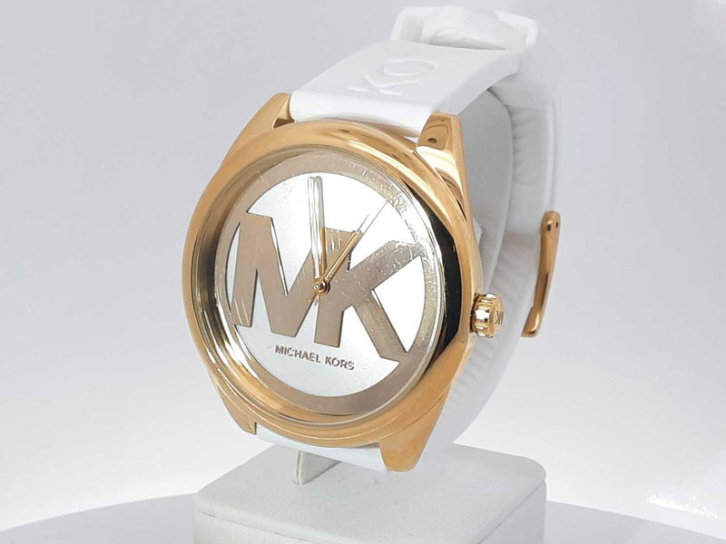Michael Kors Janelle Mk7141 42mm Watch Gold-tone Case White Strap Sd1025wzsa