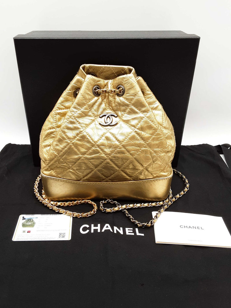 Chanel Gabrielle Metallic Gold Quilted Leather Backpack Do0525lrxzde