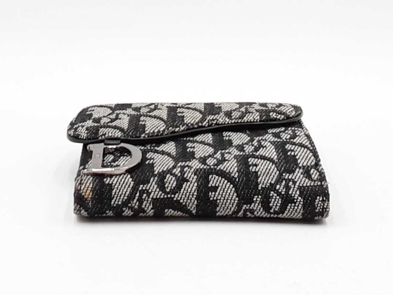 Christian Dior Saddle Wallet In Black Oblique Jacquard Fw0325lzzdu