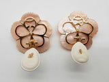 10k Yellow Gold Pink White Mother Of Pearl 15.7g Plumeria Clasp Earrings Do1224pxzde