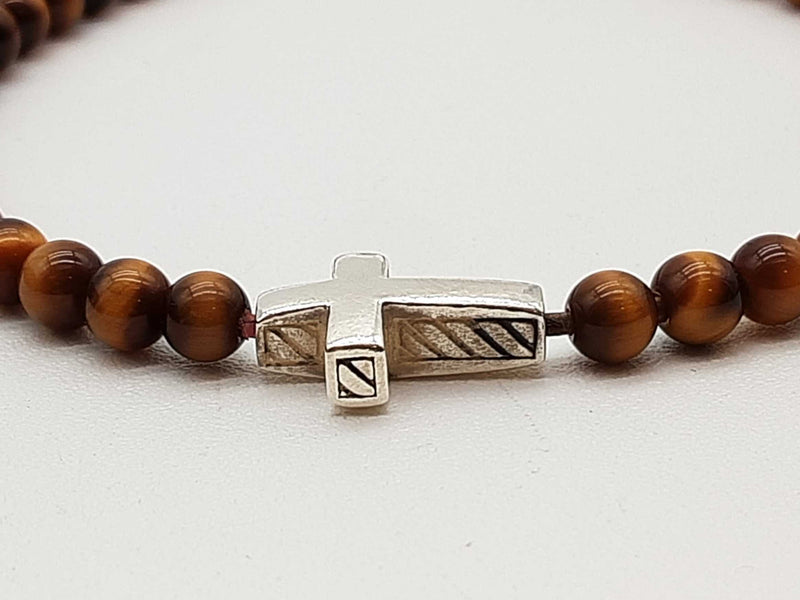 David Yurman 0.925 Silver Cross Tiger's Eye Beaded Bracelet 7.5 In Do1125lxzde