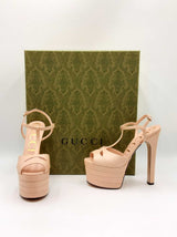 Gucci Angel T-strap Platform Heels In Neutral Leather Size Eu 37.5 Fw0225szdu