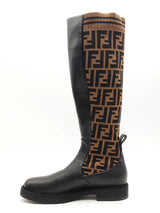 Fendi Rockoko Ff Fabric & Leather Knee High Boots Size 38 Eb0125oxzsa