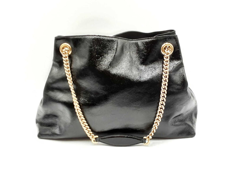 Gucci Soho Chain Shoulder Bag In Black Patent Leather Fw0225wxzdu