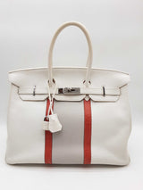 Hermes Birkin 35 White Clemence Orange Lizard Palladium Handbag Do1024exzxde