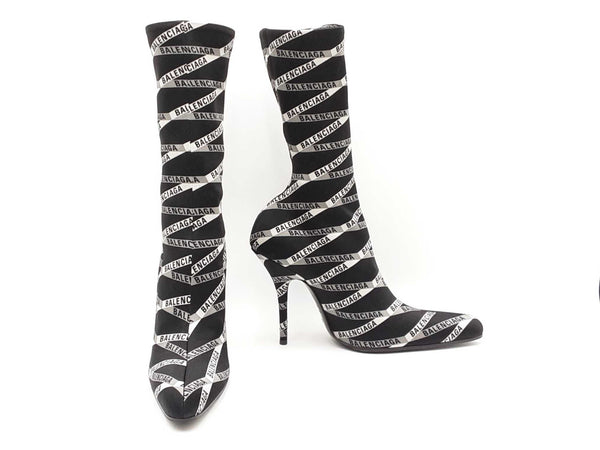 Balenciaga Losange Knife Boots In Black Logo Spandex Size Eu 38.5 Fw0925lzxdu