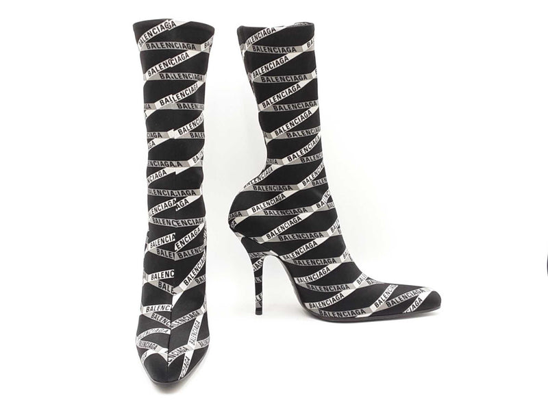 Balenciaga Losange Knife Boots In Black Logo Spandex Size Eu 38.5 Fw0925lzxdu