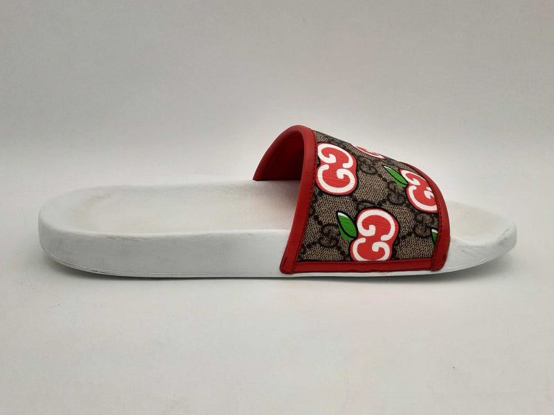 Gucci Gg Supreme Pomme Apple-printed White & Red Slides Size Eu 40 Fw1124rxsa