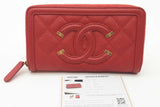 Chanel Red Quilted Caviar Leather Filigree Zip Around Wallet Eb0126pxzde