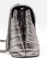 Yves Saint Laurent Lou Lou Chain Satchel In Silver Crumpled Calfskin Fw1025rxzdu
