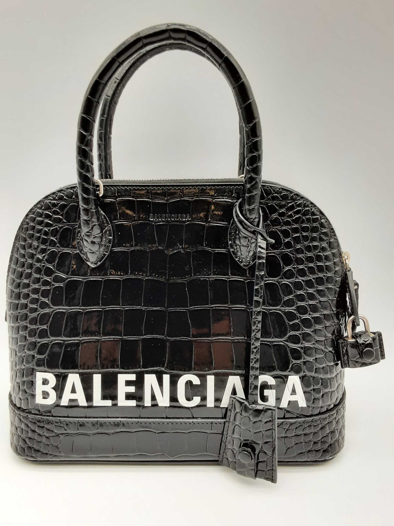 Balenciaga Ville Logo Black Croc Embossed Shoulder Bag Do0424ixzde