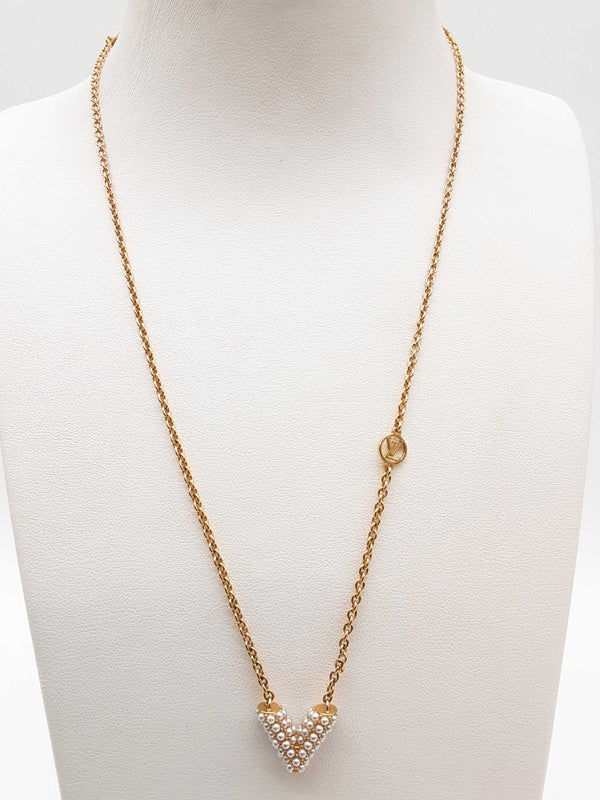 Louis Vuitton Essential V Faux Pearl Goldtone 6.7g Necklace 17.5 In Do0525lcrde