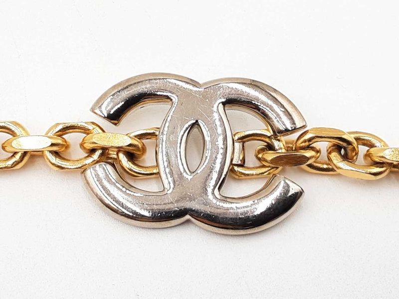 Chanel Cc Logo Silver-tone Belt Buckle & Gold-tone Chain Belt Fw0725ixzdu