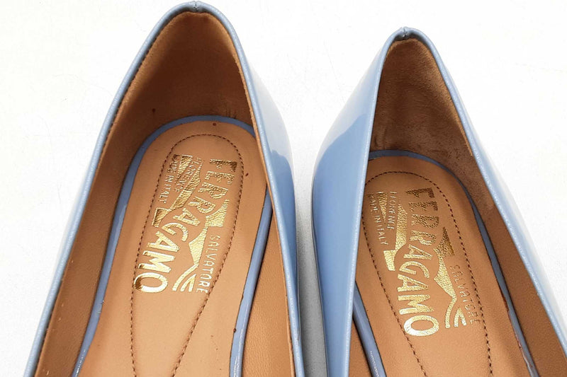 Salvatore Ferragamo Varina Blue Patent Leather Ballet Flats Size 5 Eb1125lxzdu