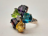 0.925 Sterling Silver 14.5g Multicolored Glass Flower Ring Size 9 Do1224lxzde