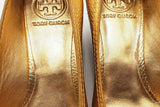 Tory Burch Textured Gold Leather Peep Toe Wedges Size 8.5 Eb0624oxsa