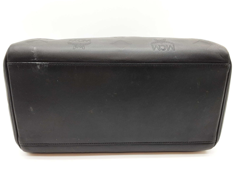 Mcm Ella Maxi Monogram Embossed Black Leather Boston Crossbody Bag Do0925ixzde