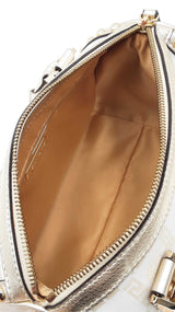 Versace Snap Out Of It Boston Bag In White Canvas & Gold Leather Fw1225oxzdu