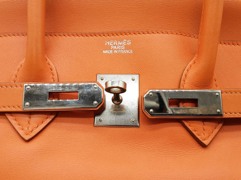 Hermes Birkin 35 Orange Swift Palladium Hardware Handbag Do0725irxzde