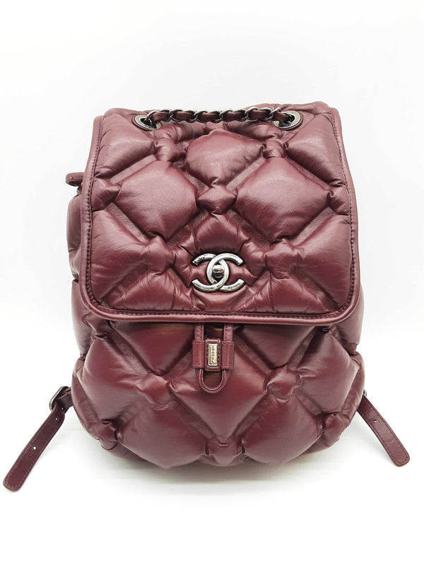 Chanel Chesterfield Burgundy Red Puffy Quilted Leather Backpack Do0625oxzxde