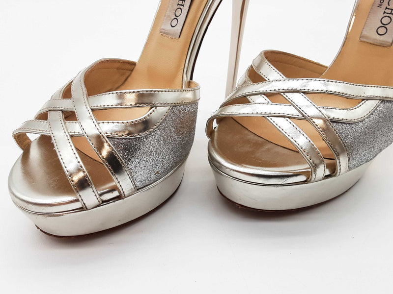 Jimmy Choo Laurita Silver Metallic Glitter Heels Size Eu 37.5 Do0625pxde