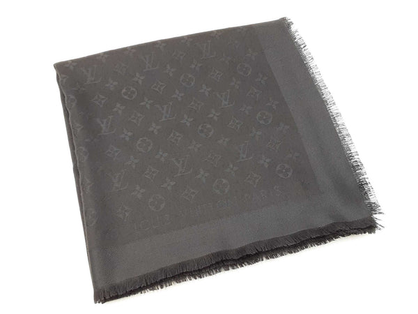 Louis Vuitton Monogram Shine Shawl In Black Silk & Wool Jacquard Fw1025wxzdu