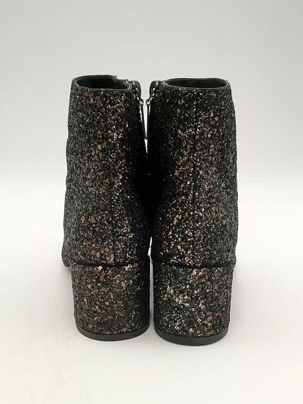 Saint Laurent Black & Gold Glitter Loulou Ankle Boots Size 36 Eb0424lrxsa